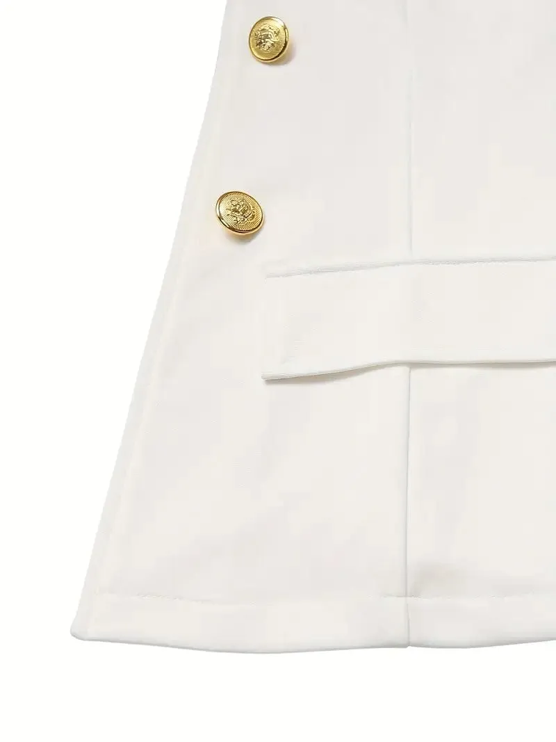 Button-Detailed Blazer and Pants Set