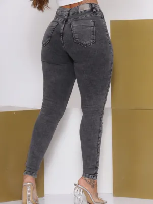 Calça jeans Feminina Grafite Com Lycra Cós Alto Premium