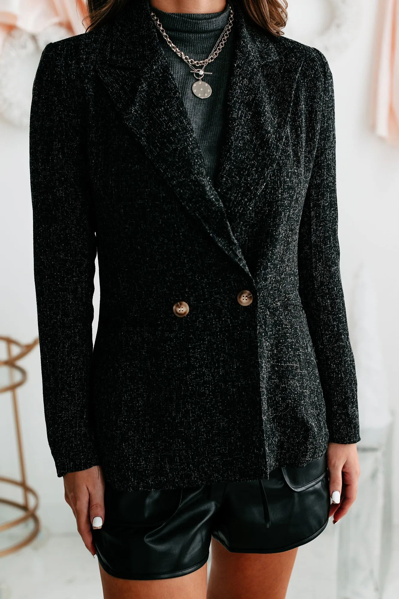 Call Me Bossy Tweed Blazer (Black)