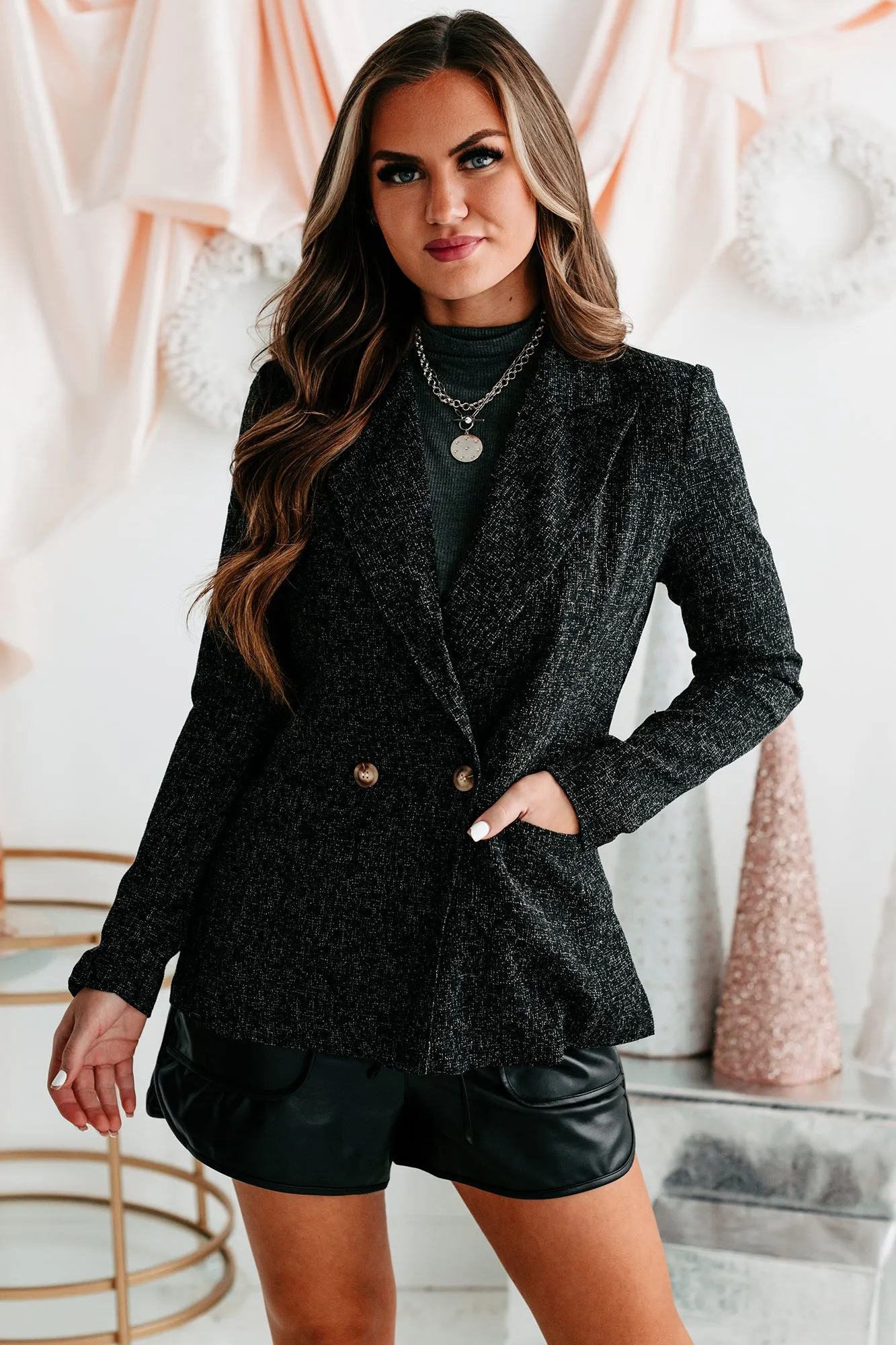 Call Me Bossy Tweed Blazer (Black)