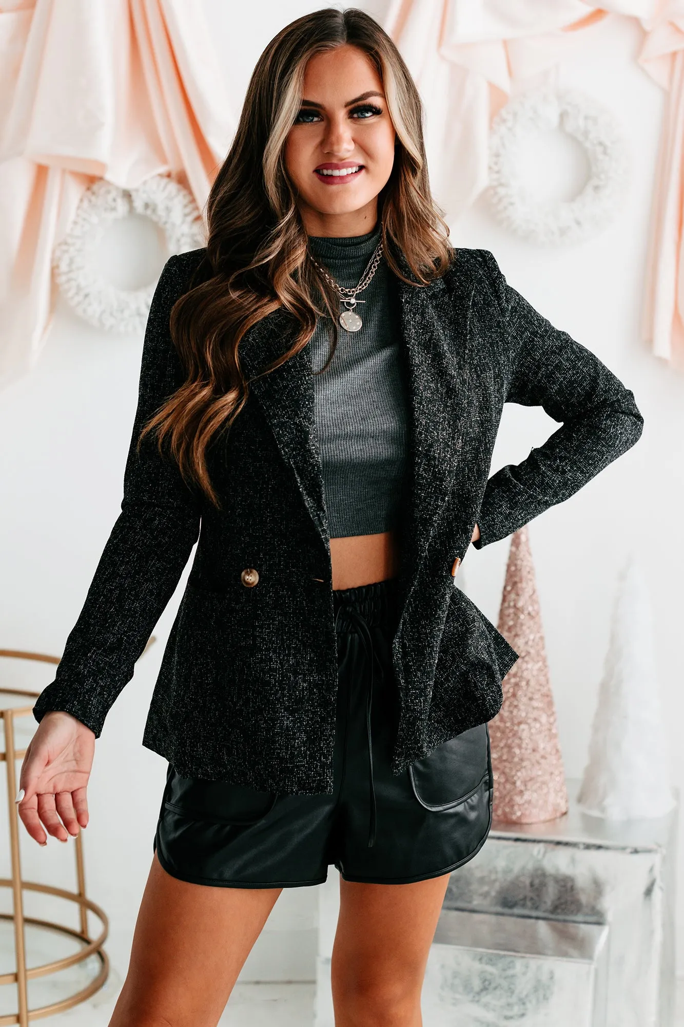 Call Me Bossy Tweed Blazer (Black)