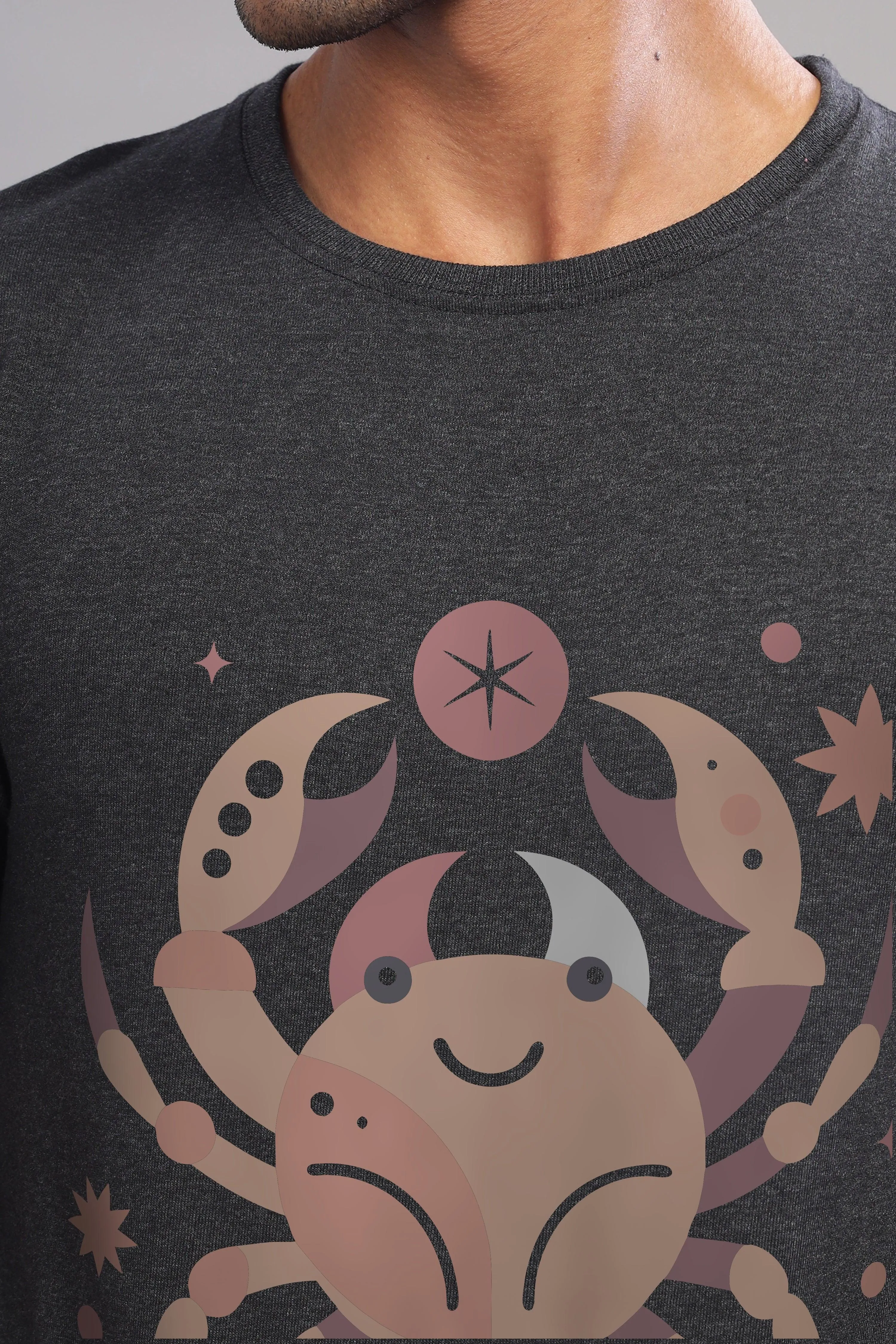 Cancer Club Charcoal Half Sleeve Printed Round Neck T-Shirt