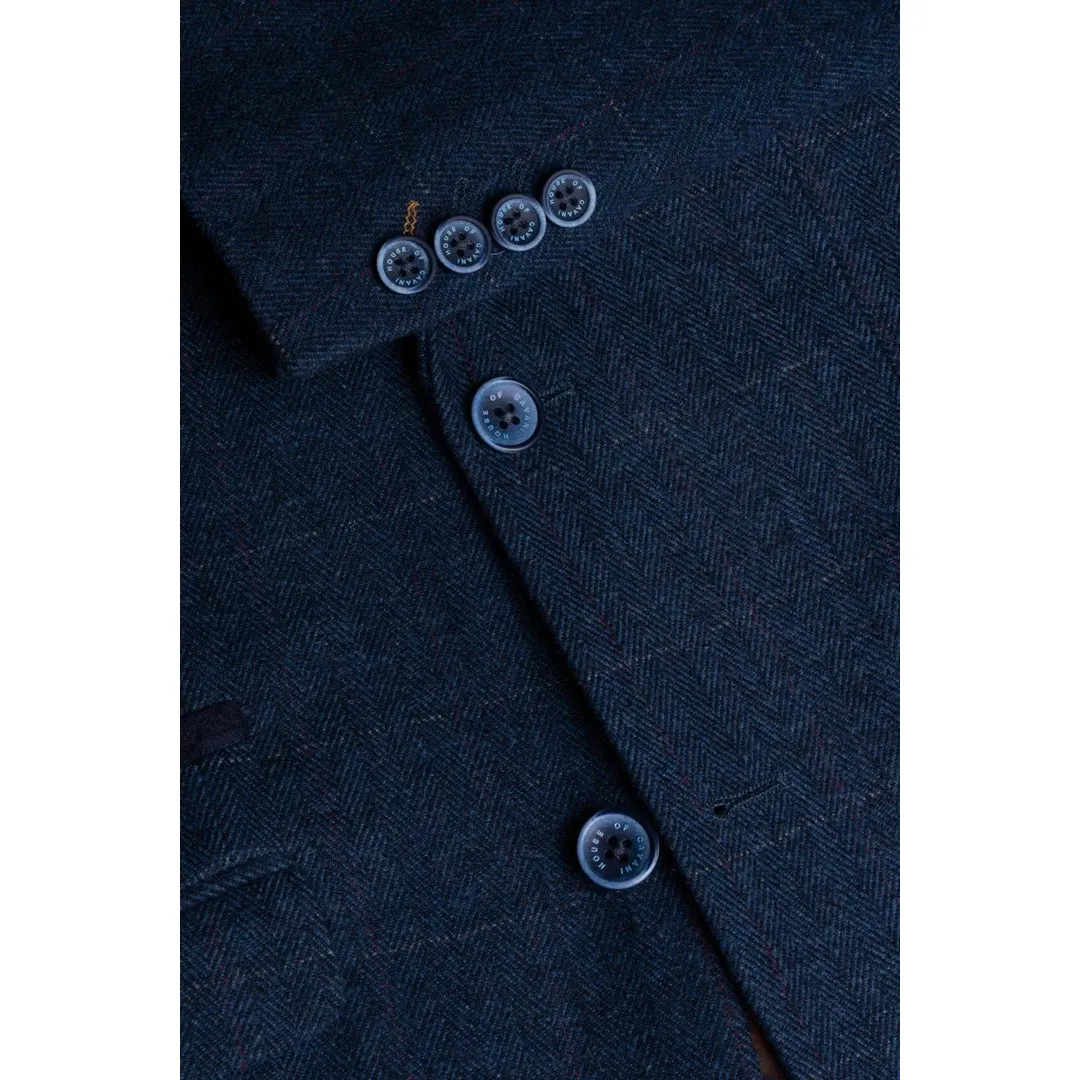 Carnegi - Men's  Navy Check Tweed Blazer