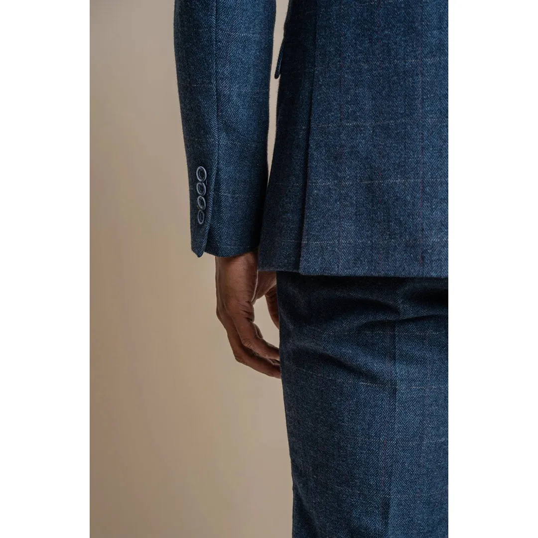 Carnegi - Men's  Navy Check Tweed Blazer