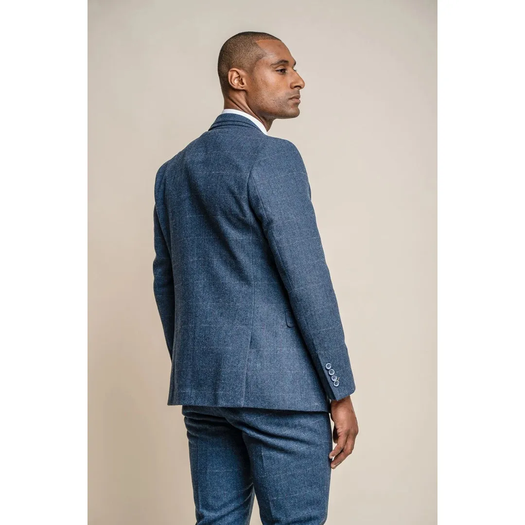Carnegi - Men's  Navy Check Tweed Blazer