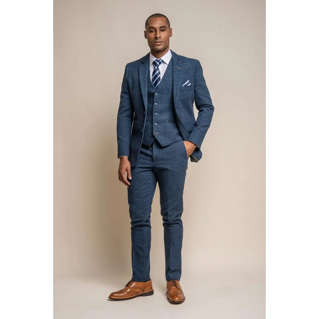 Carnegi - Men's  Navy Check Tweed Blazer