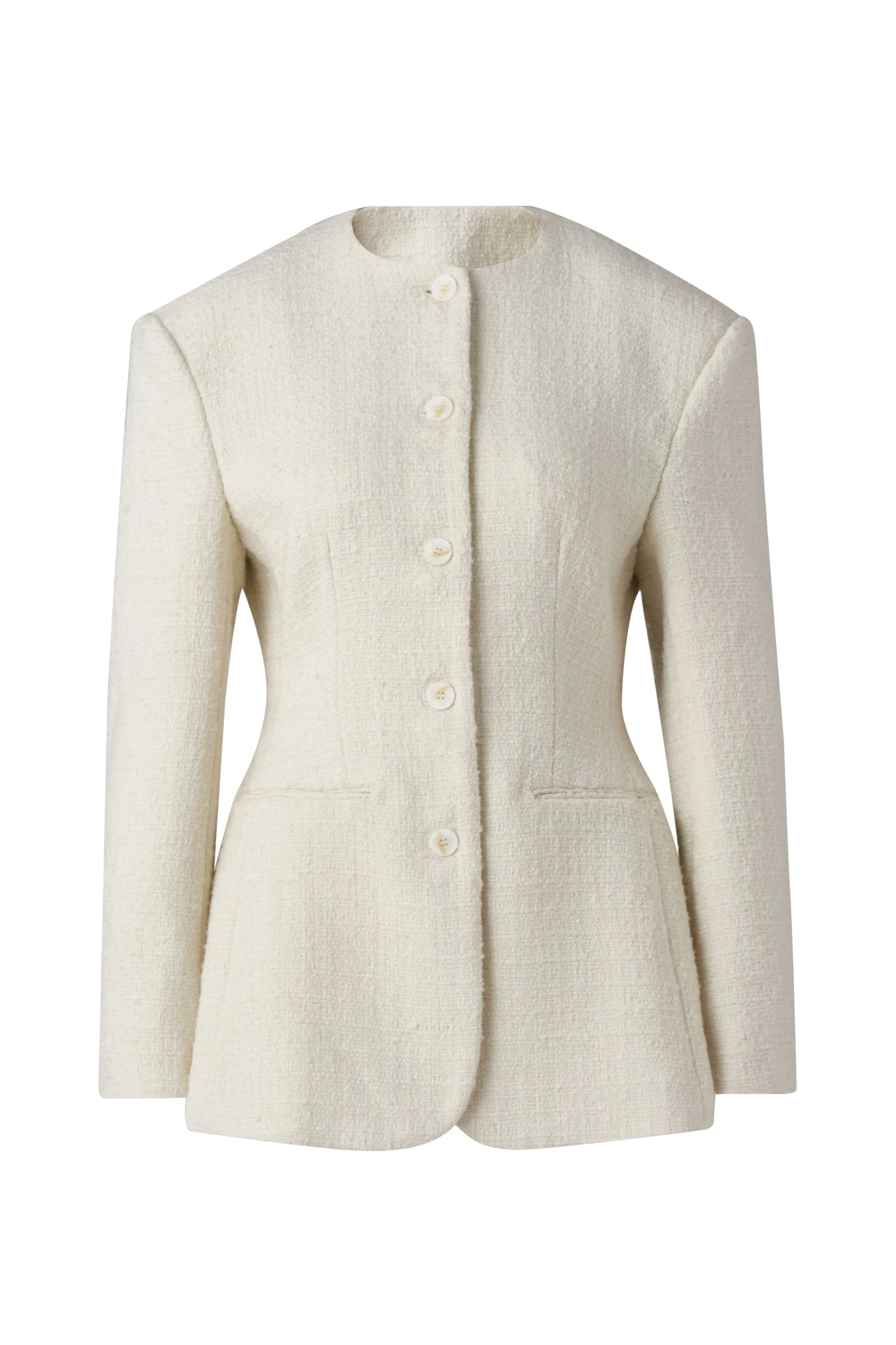 Carol Fitted Round Neck Blazer - Vanilla