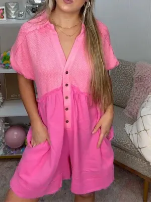 Casual Lapel Color Block Jumpsuit