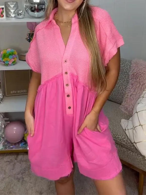 Casual Lapel Color Block Jumpsuit