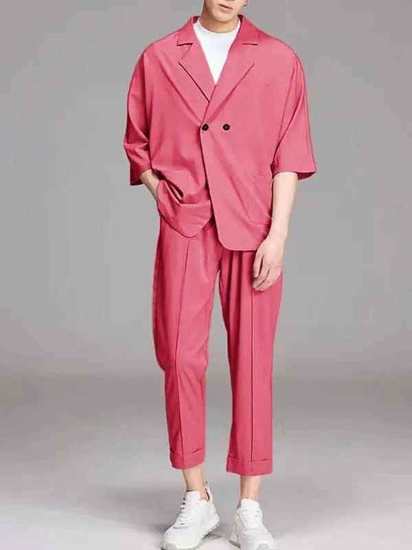 Casual Two Buttons Cotton Blazer Set