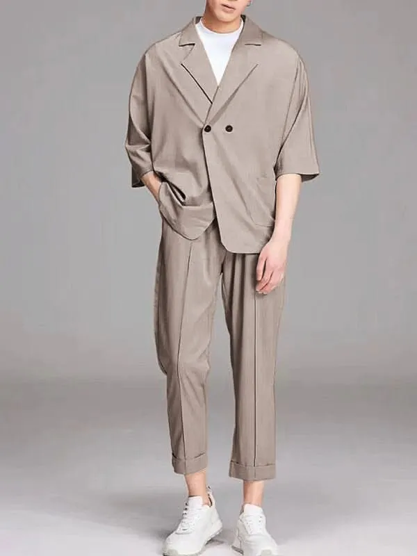 Casual Two Buttons Cotton Blazer Set