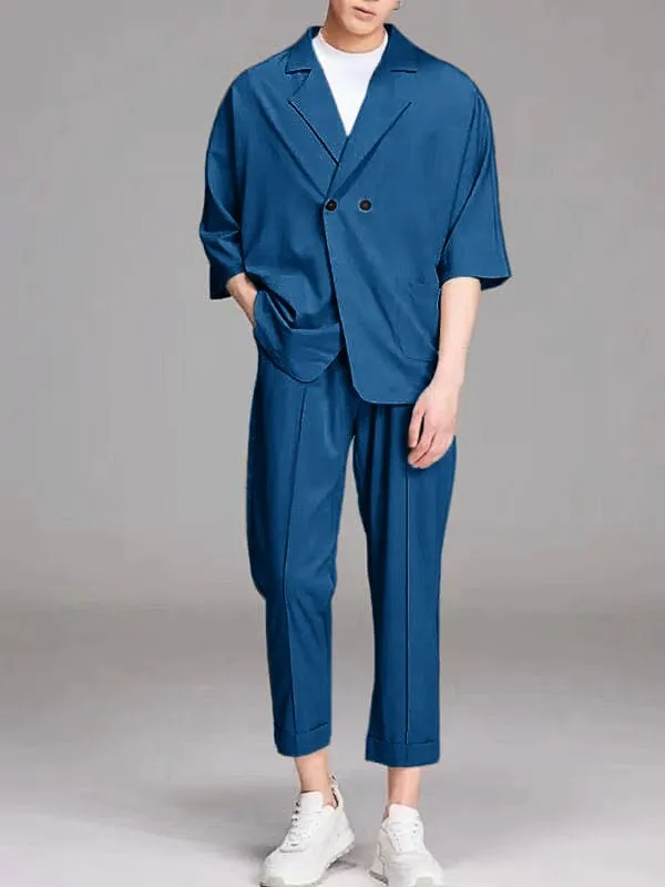 Casual Two Buttons Cotton Blazer Set
