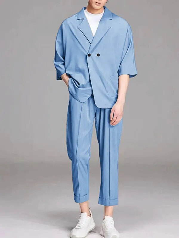 Casual Two Buttons Cotton Blazer Set