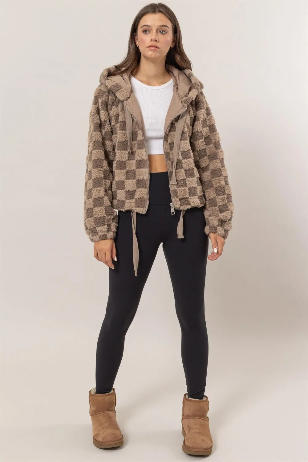 Checkered Hooded Sherpa Jacket