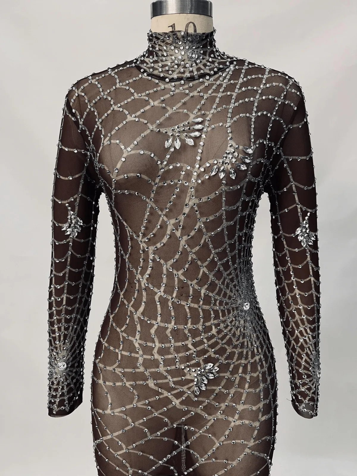 Chic Chocolate Octavia Jumpsuit with Elegant Cobweb Print Embellishments