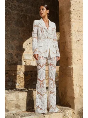 Chicmy-HIGH STREET Newest 2025 Designer Runway Suit Set Women's Single Button Guipure Lace Sequined Blazer Pants Suit
