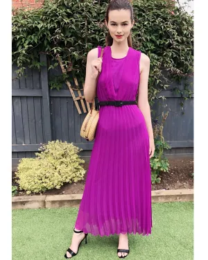Chiffon pleated full length wedding maxi dress (Light Purple)