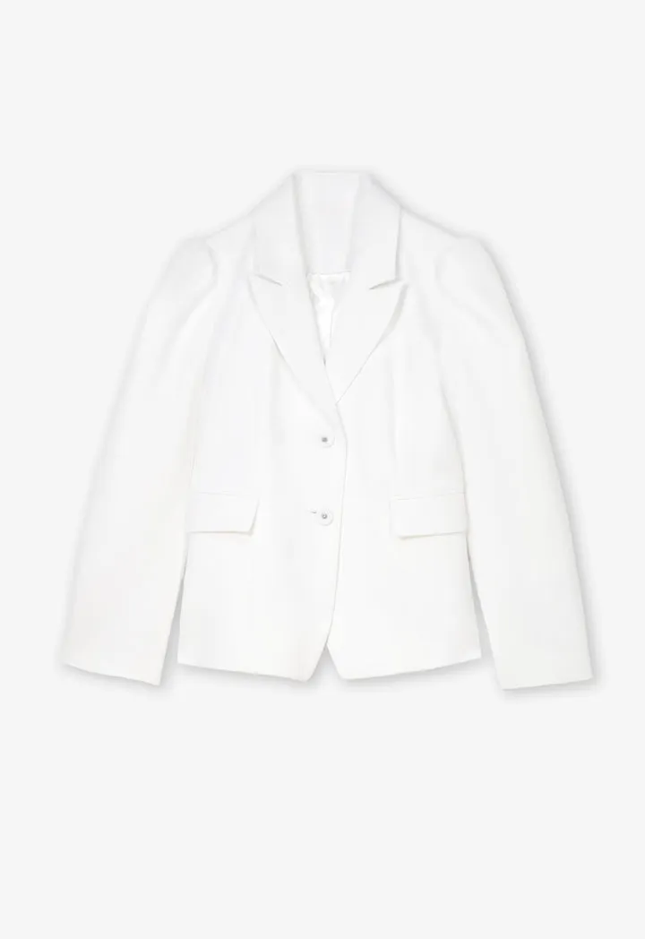 Choice Solid Long Puff Sleeves Blazer Offwhite