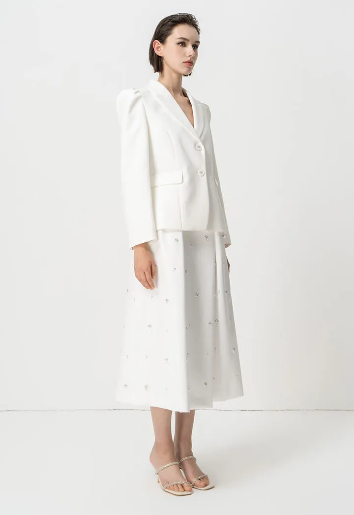 Choice Solid Long Puff Sleeves Blazer Offwhite