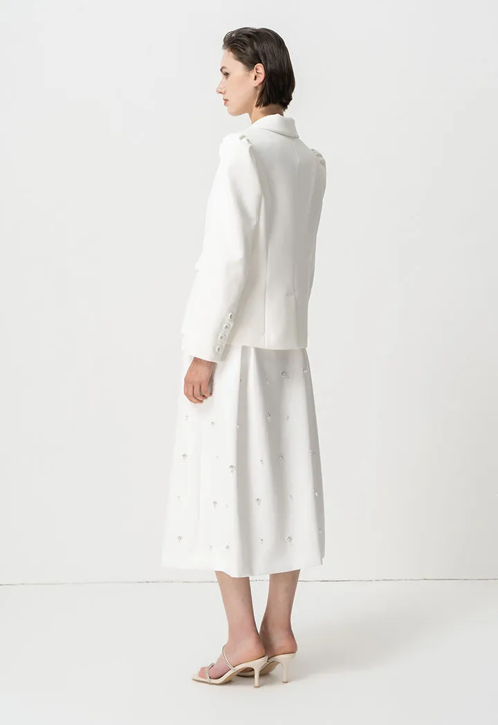 Choice Solid Long Puff Sleeves Blazer Offwhite