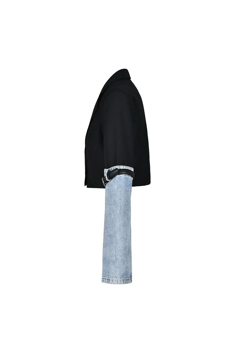 CK0510 Denim Sleeve Crop Blazer