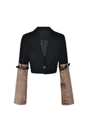 CK0510 Denim Sleeve Crop Blazer