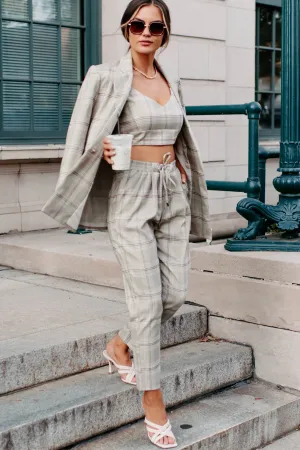 Clear It With Legal Plaid Three-Piece Blazer Set (Mocha Combo)