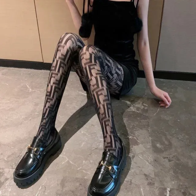 Cute Black Lolita Floral Fishnet Tights