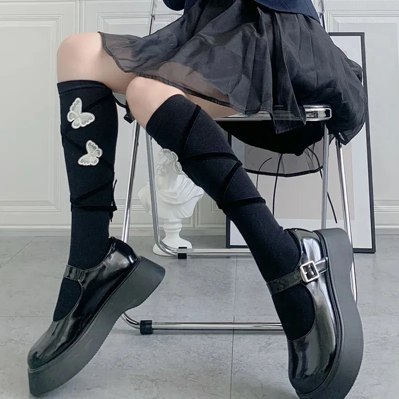 Cute Black Lolita Floral Fishnet Tights