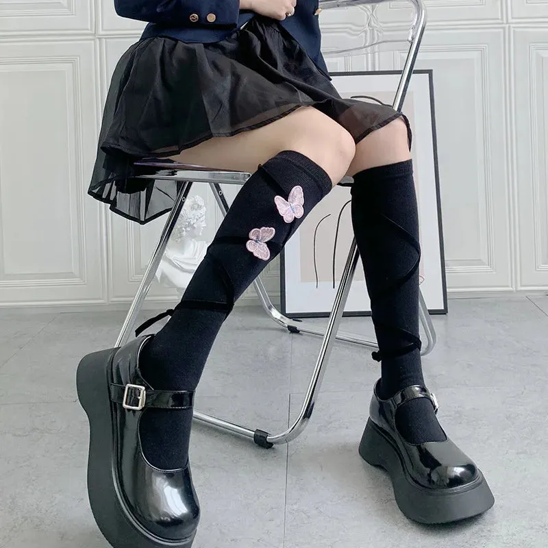 Cute Black Lolita Floral Fishnet Tights