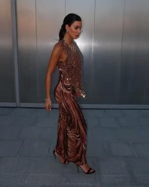 Cutout Patterned Long Dress