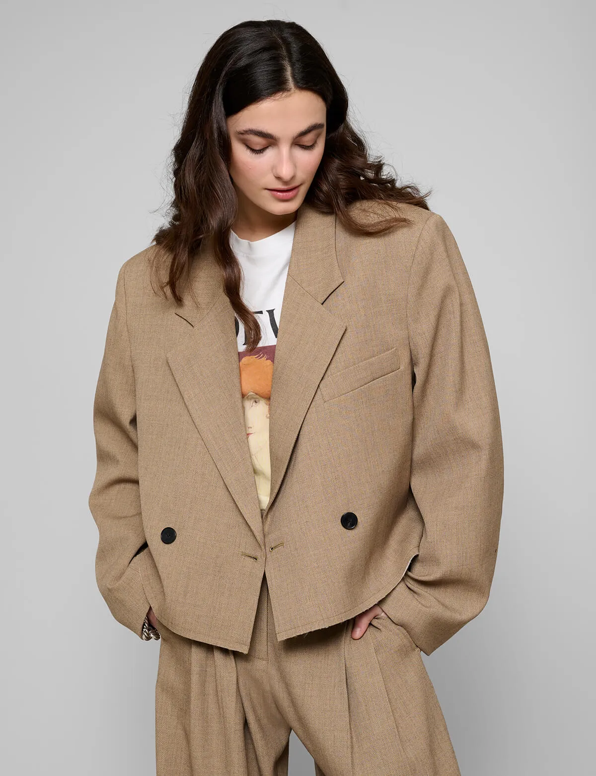 Dani Cropped Boxy Blazer in Brown-BESTSELLER
