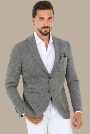 Dark Grey Slim Fit Blazer with Up & Down Notch Patch