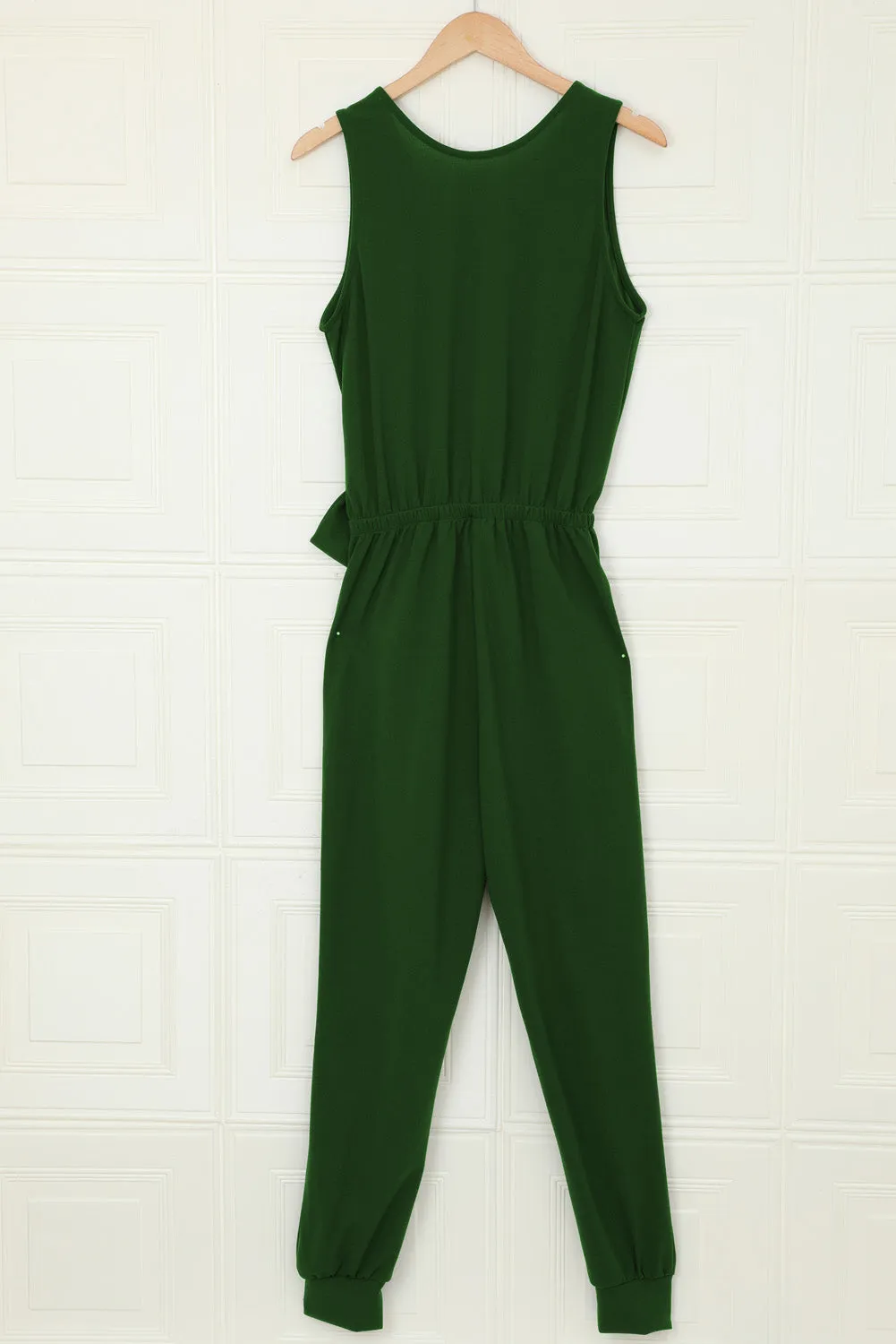 Deep V-Neck Sleeveless Solid Jumpsuit