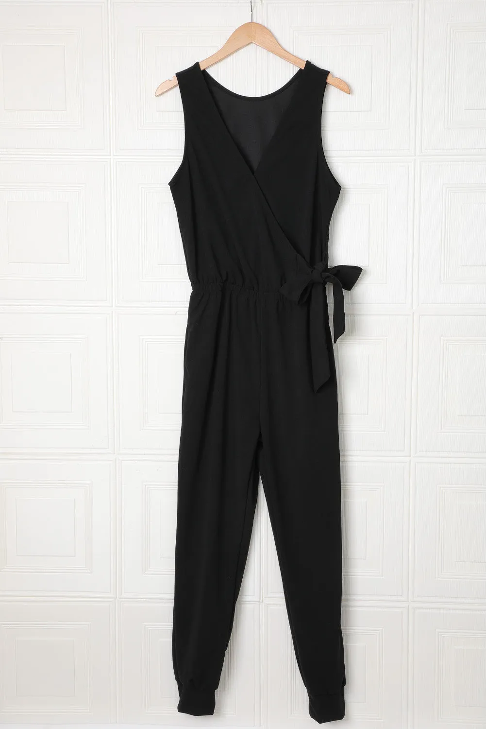 Deep V-Neck Sleeveless Solid Jumpsuit