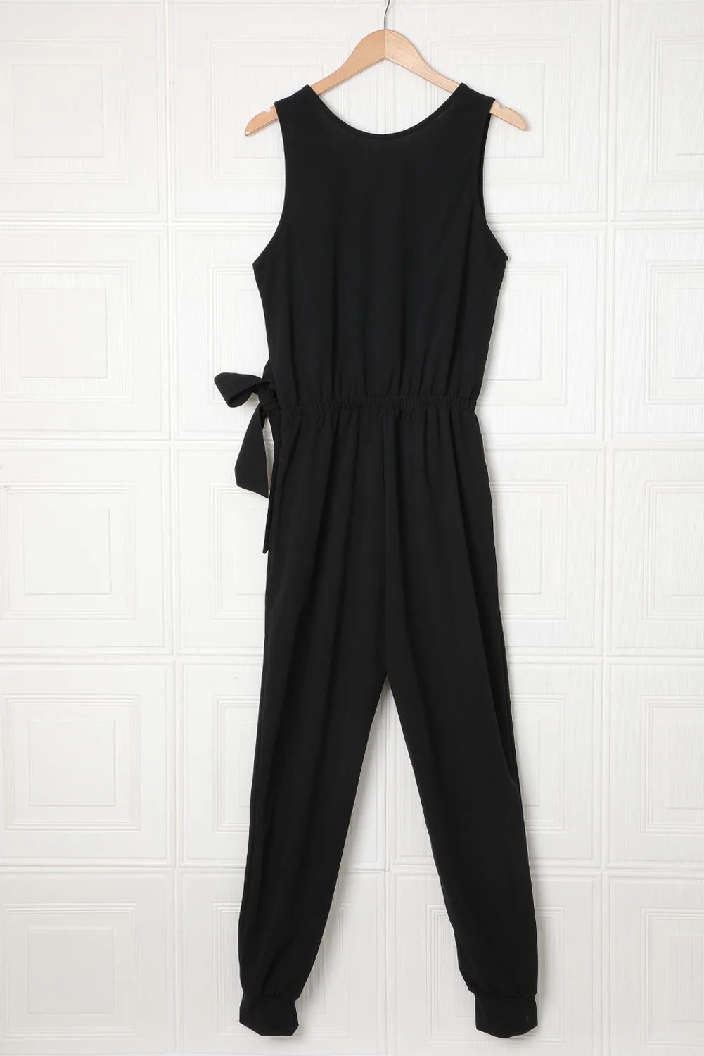 Deep V-Neck Sleeveless Solid Jumpsuit