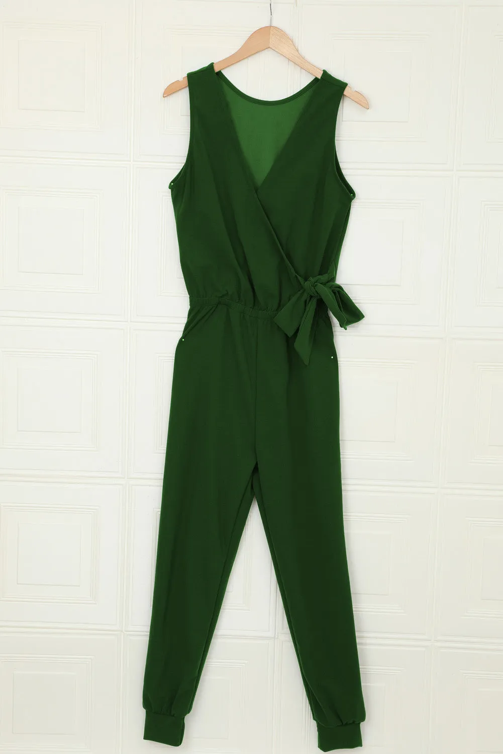 Deep V-Neck Sleeveless Solid Jumpsuit
