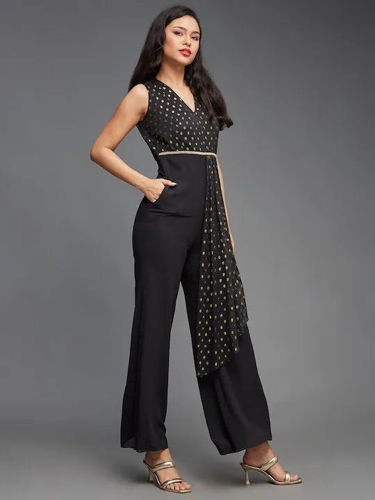 Designer Floral Printed V-Neck Jumpsuit For Women
