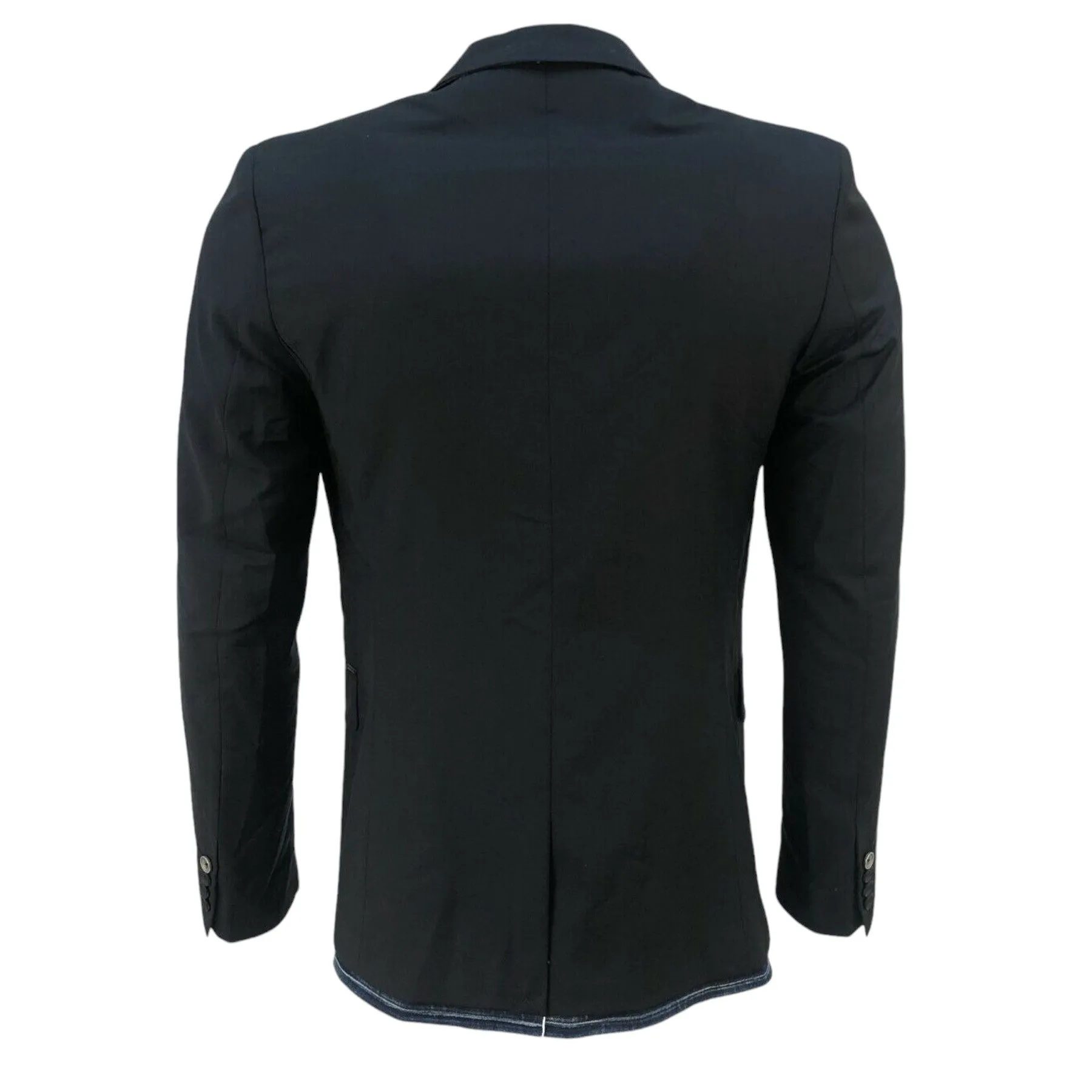DIESEL J LUSH Mens Blazer Jacket Denim Trim Wool Double Button Casual Black Coat