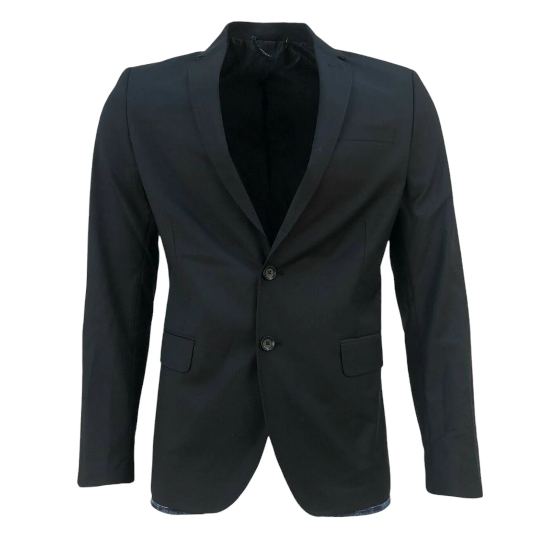 DIESEL J LUSH Mens Blazer Jacket Denim Trim Wool Double Button Casual Black Coat