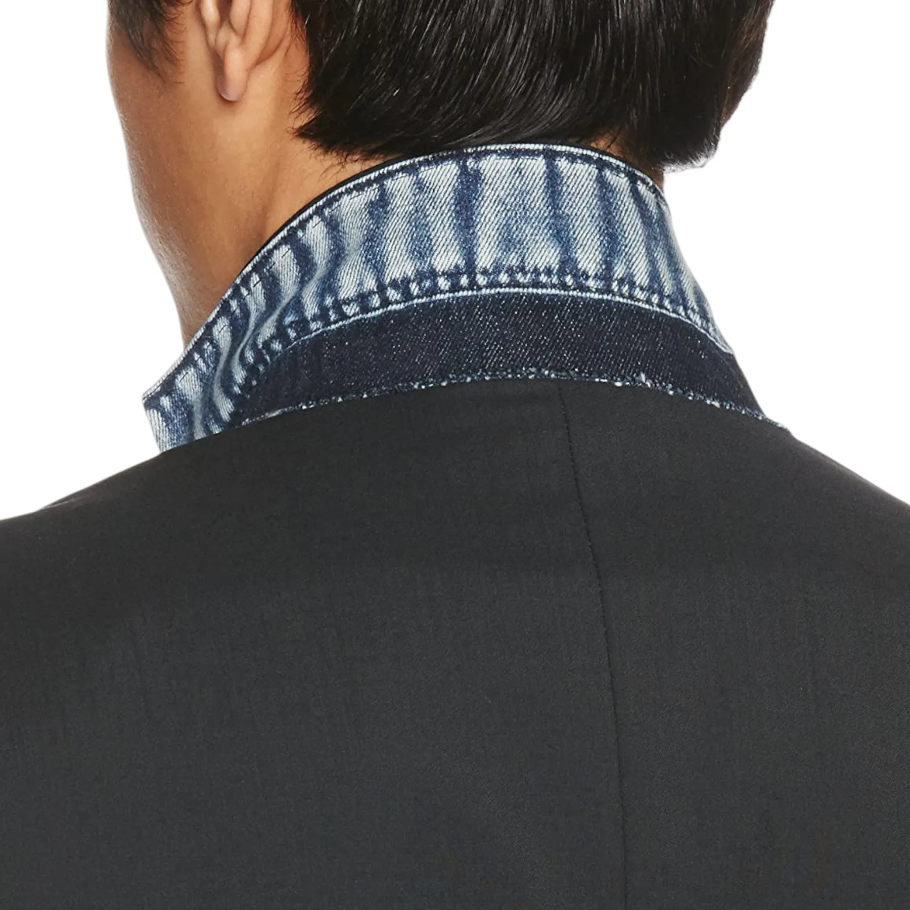DIESEL J LUSH Mens Blazer Jacket Denim Trim Wool Double Button Casual Black Coat