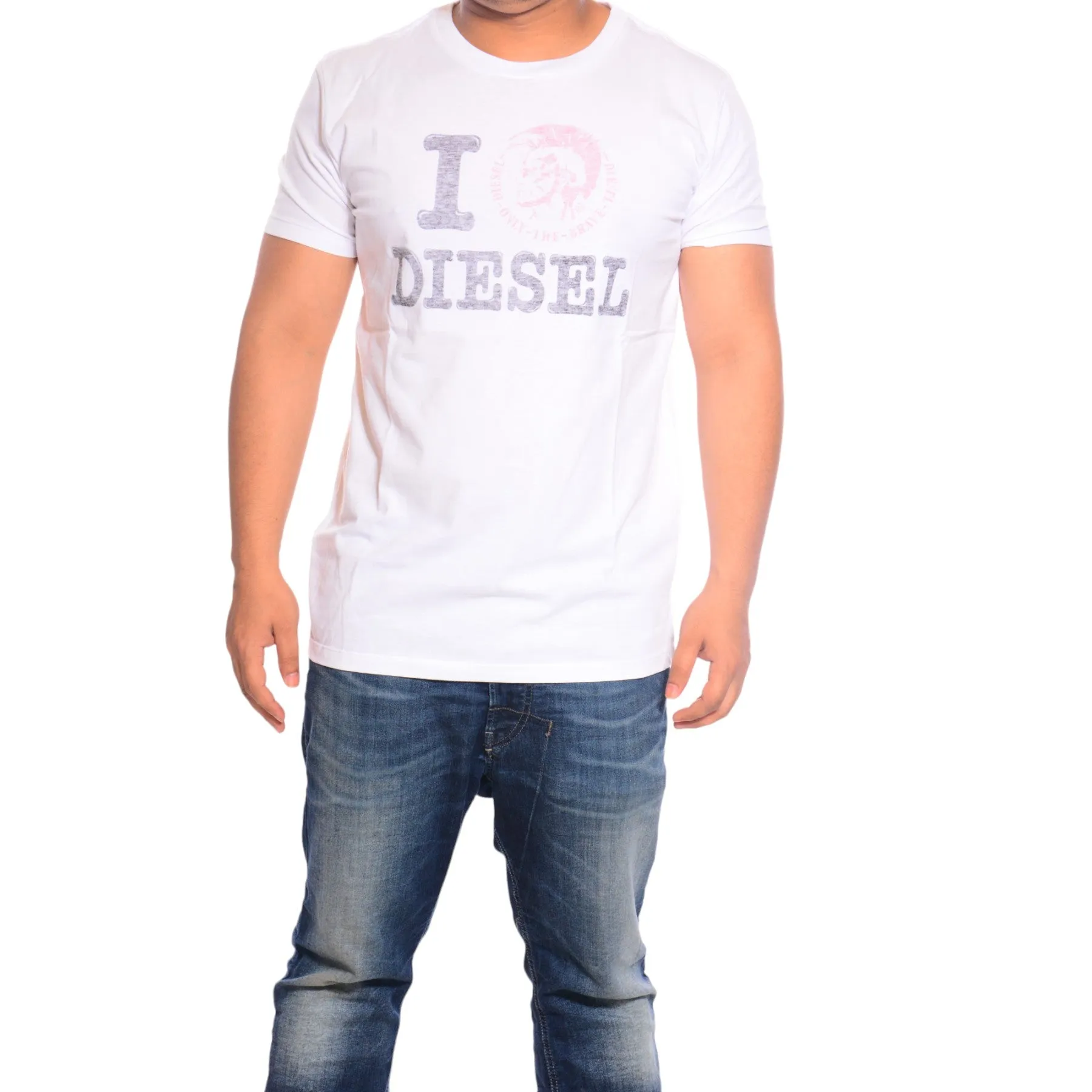 DIESEL T ILOVE R 00AIE Mens T-Shirt Crew Neck Short Sleeve Casual Cotton Tee