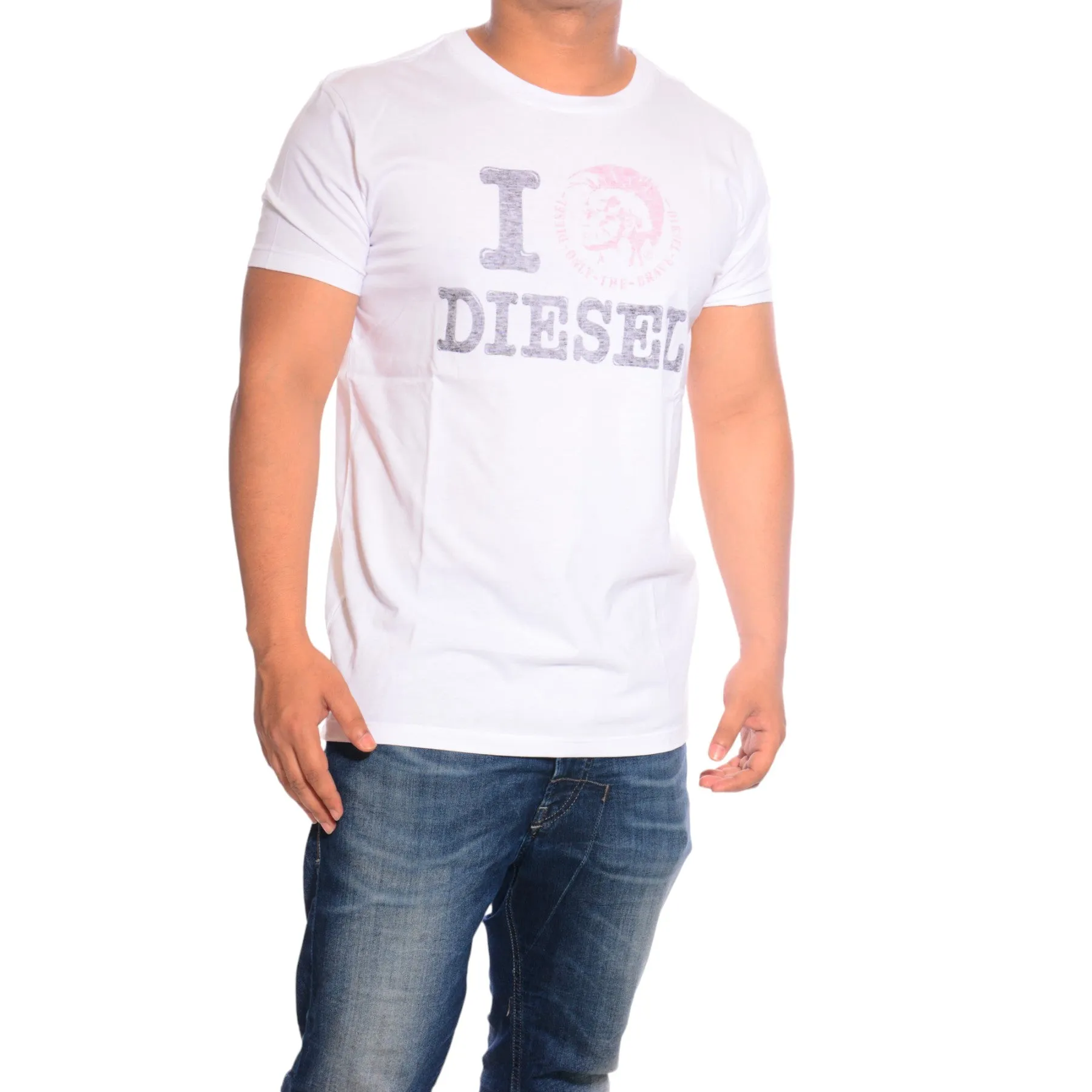 DIESEL T ILOVE R 00AIE Mens T-Shirt Crew Neck Short Sleeve Casual Cotton Tee
