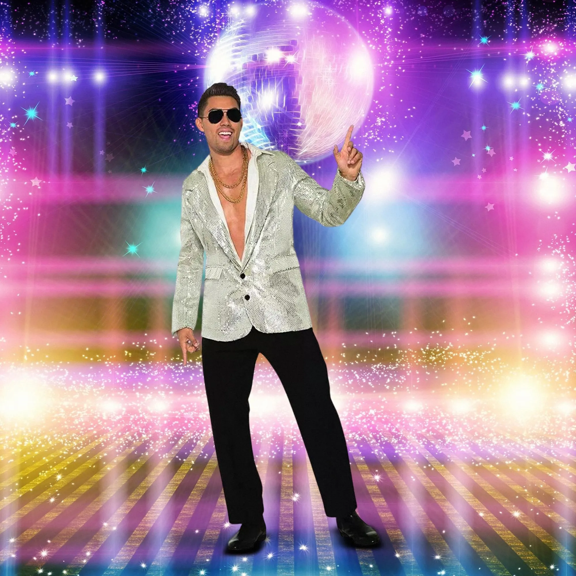 Disco Silver Sequin Blazer Adult Costume