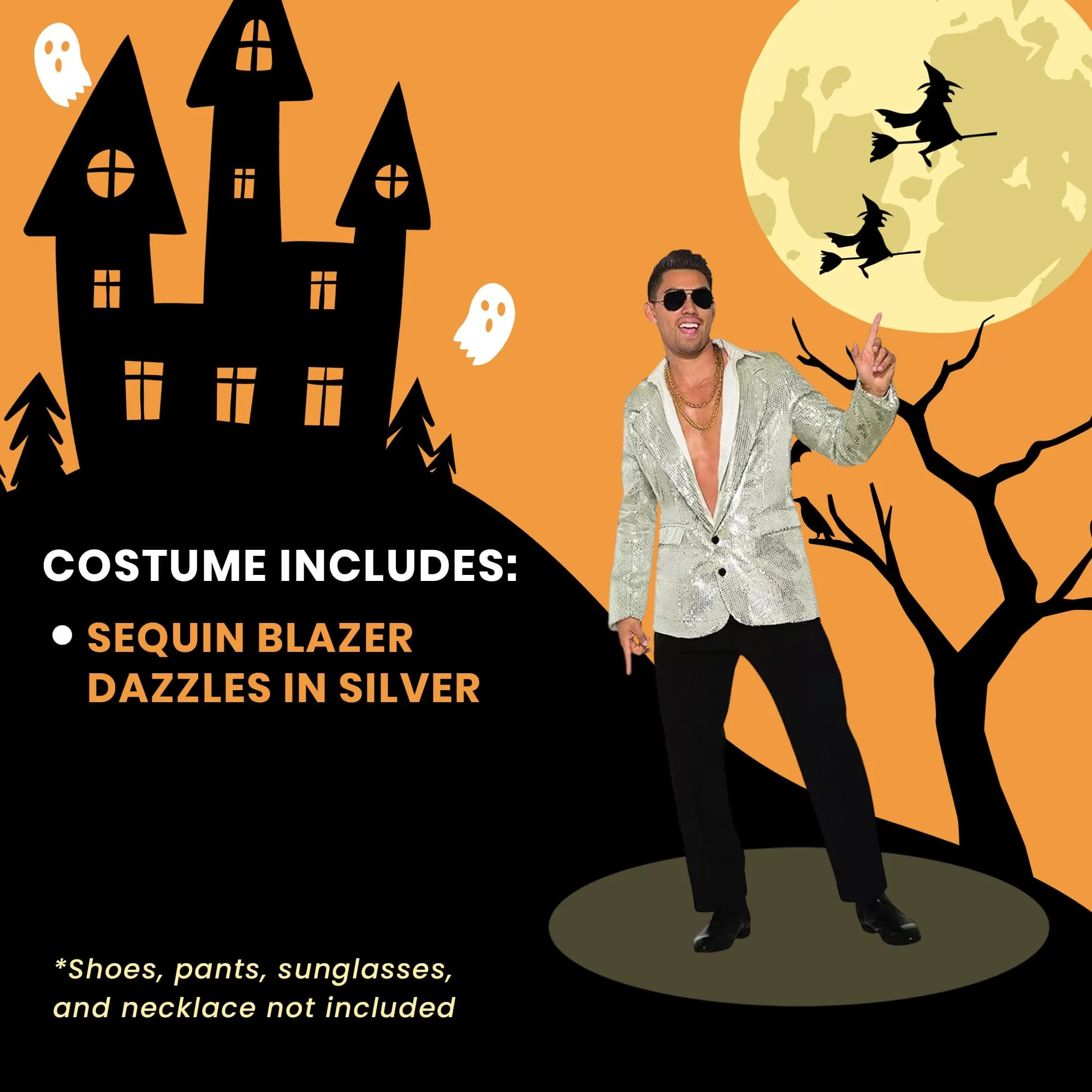 Disco Silver Sequin Blazer Adult Costume