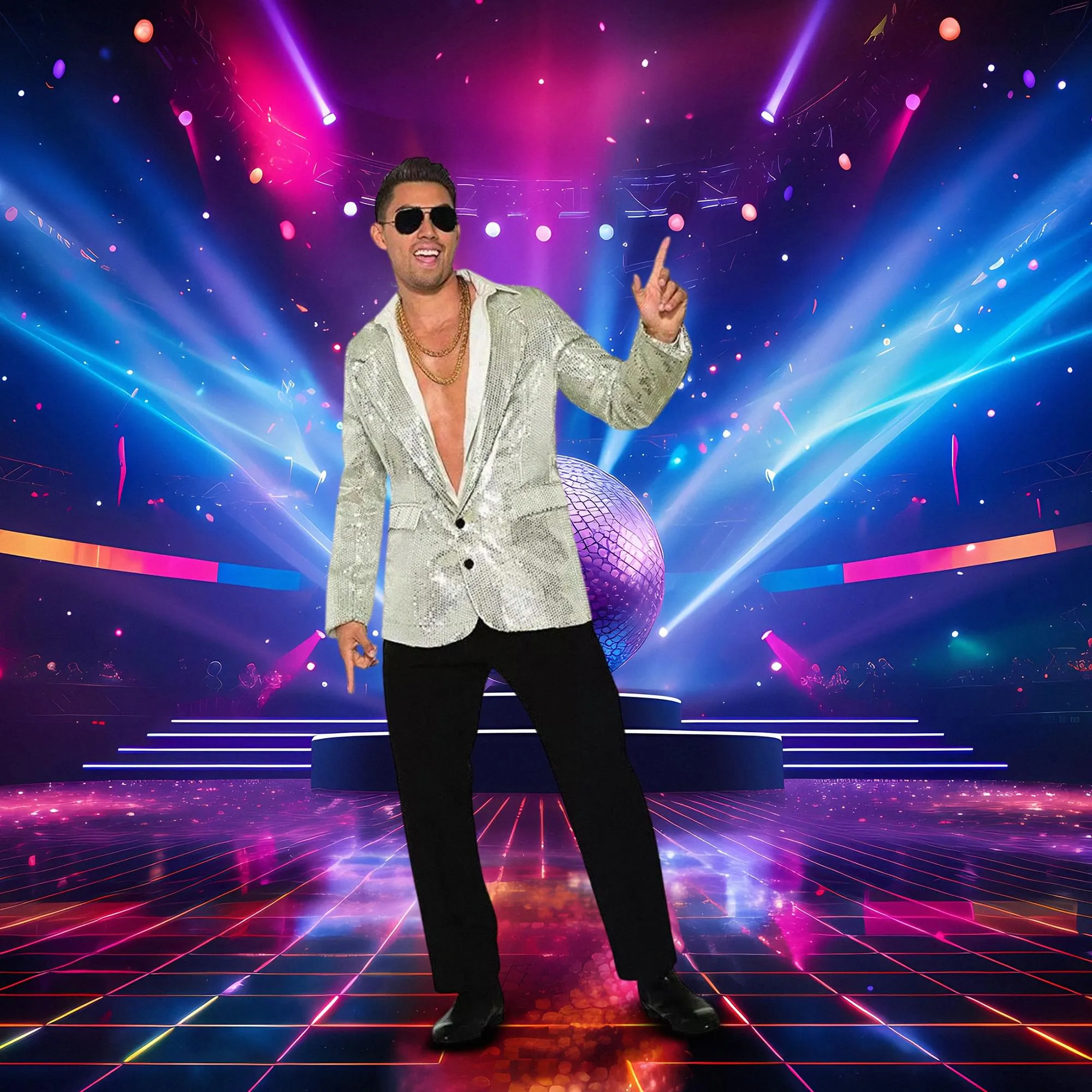 Disco Silver Sequin Blazer Adult Costume