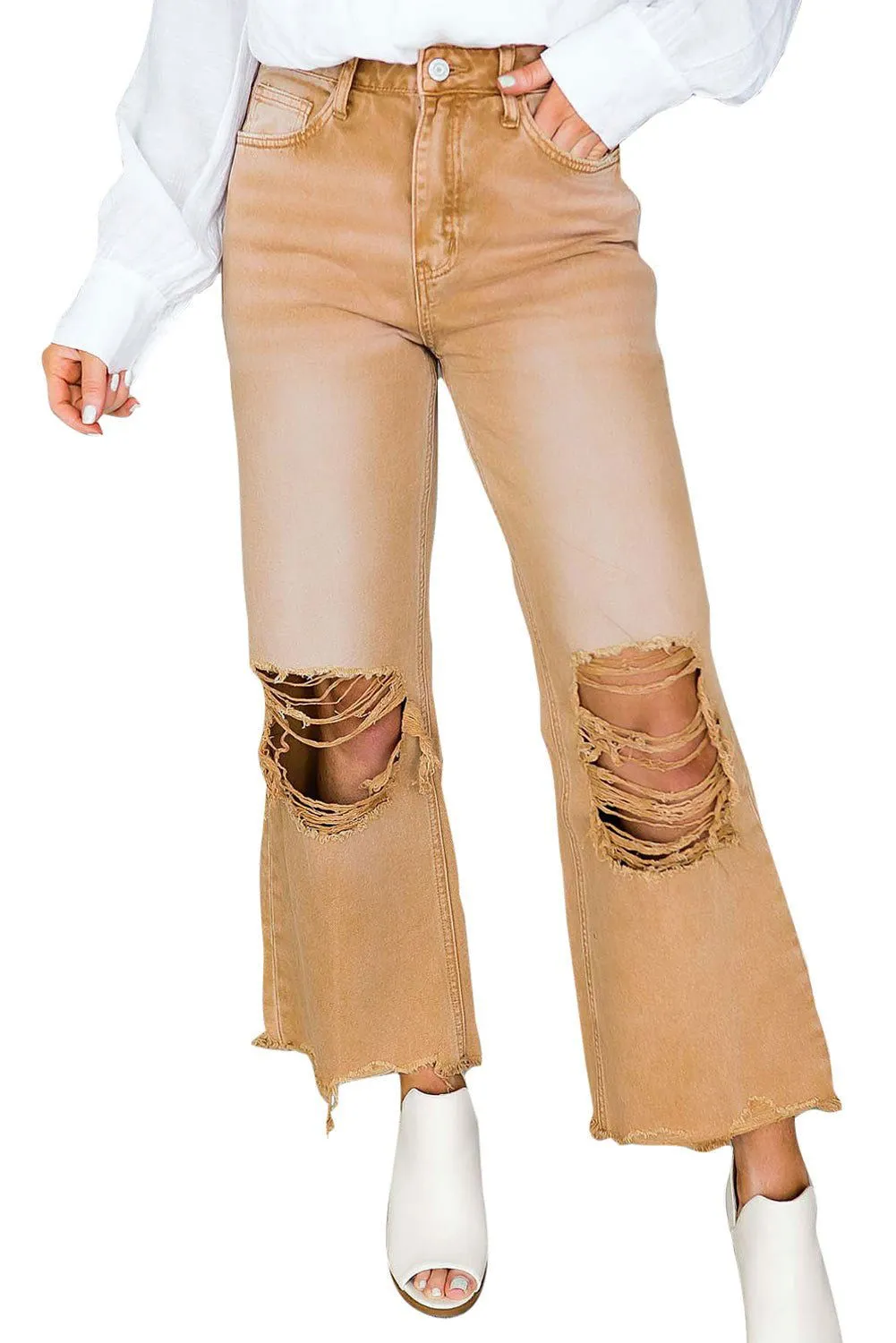 Distressed Hollow Out High Waist Flare Jeans - Edgy Fashion