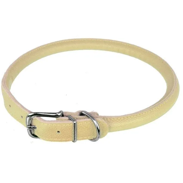 Dog Line Round Leather Collar Beige