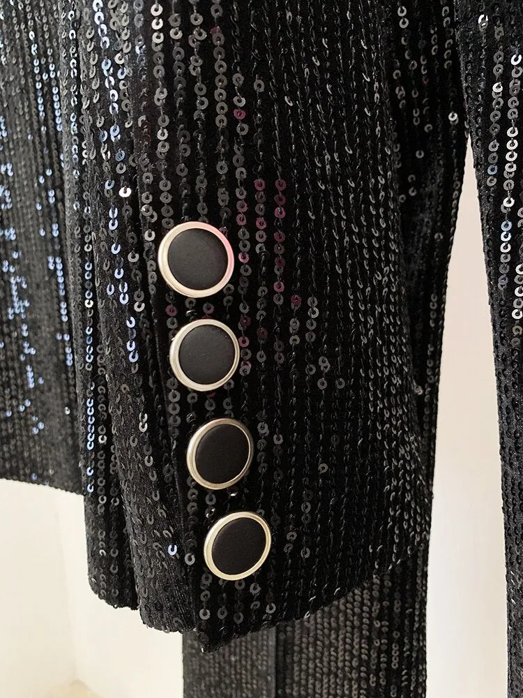 Double Breasted Sequined Velvet Blazer