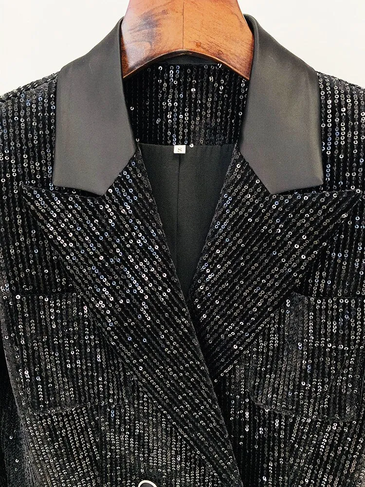 Double Breasted Sequined Velvet Blazer